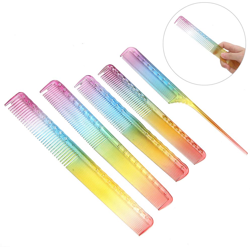 Peine de peluquería 5 piezas profesional color arco iris corte peine, corte de pelo, peine de teñido de pelo, peine de pelo recto para peluquería