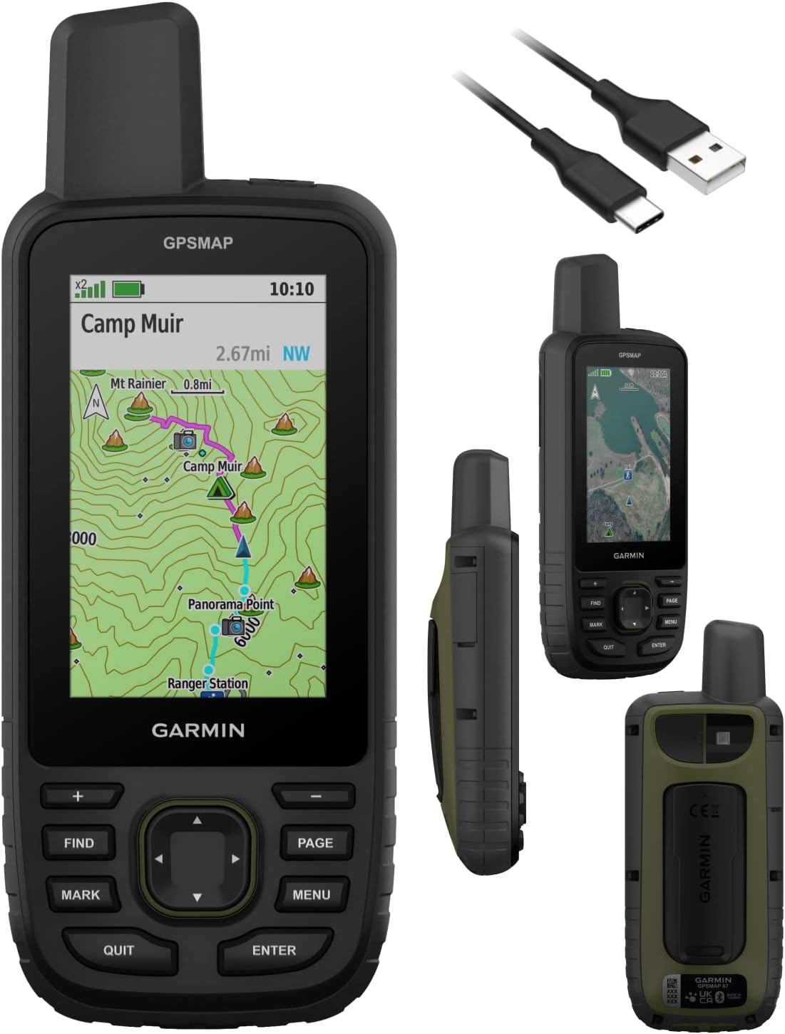 Wearable4U – Garmin GPSMAP 67 Rugged Senderismo de mano, soporte GNSS ampliado, pantalla de 3 pulgadas con paquete de energía