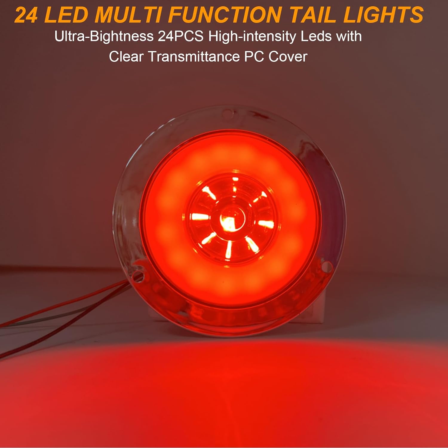 Biqing 2 luces traseras redondas de 4 pulgadas, luces traseras LED rojas de 24 V, luces traseras de freno para remolque, 24 LED, montaje de brida