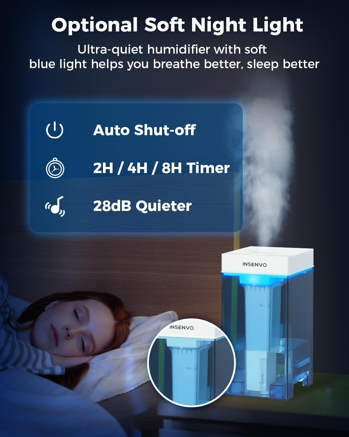 Humidificador de llenado superior, humidificador de niebla fría de 5 litros con control táctil, ultrasónico ajustable 3 salidas de niebla, 3