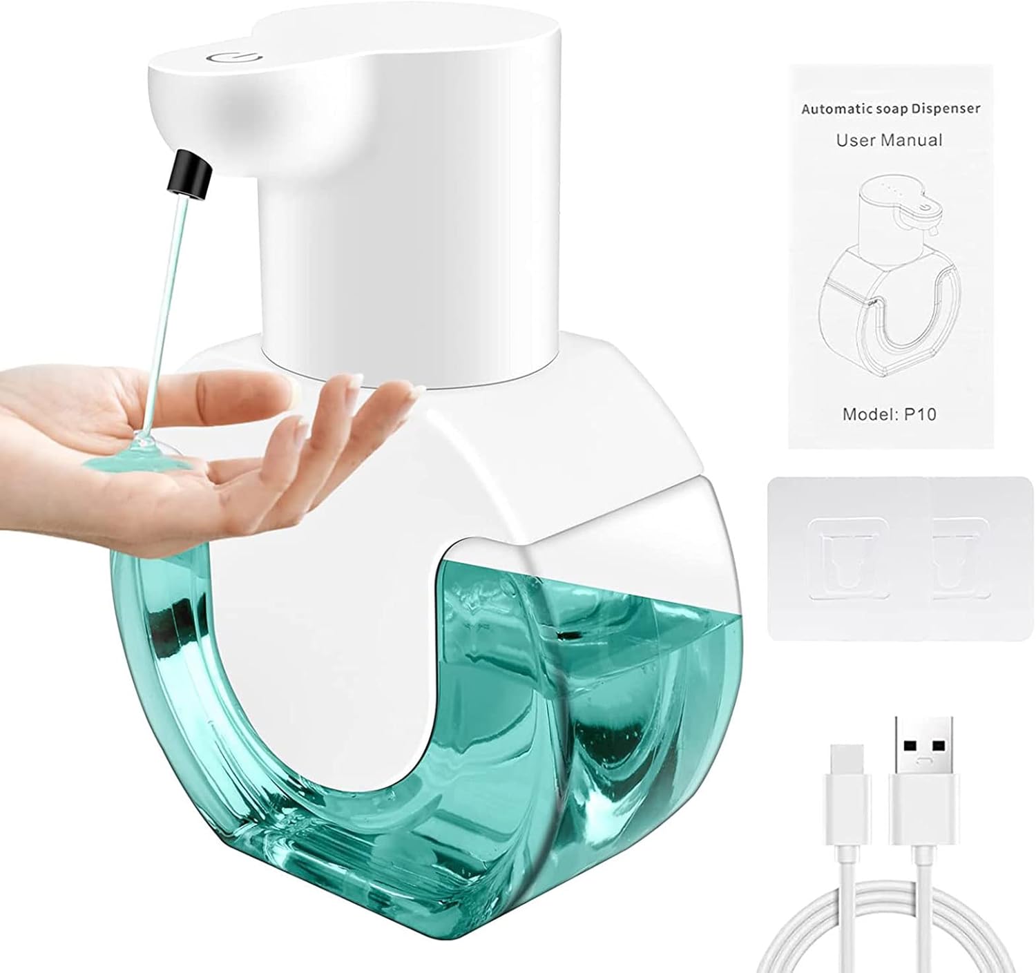 Dispensador automático de jabón líquido, dispensador de jabón sin contacto de 14.2 oz14.2 fl oz, dispensador de jabón recargable con control de 4