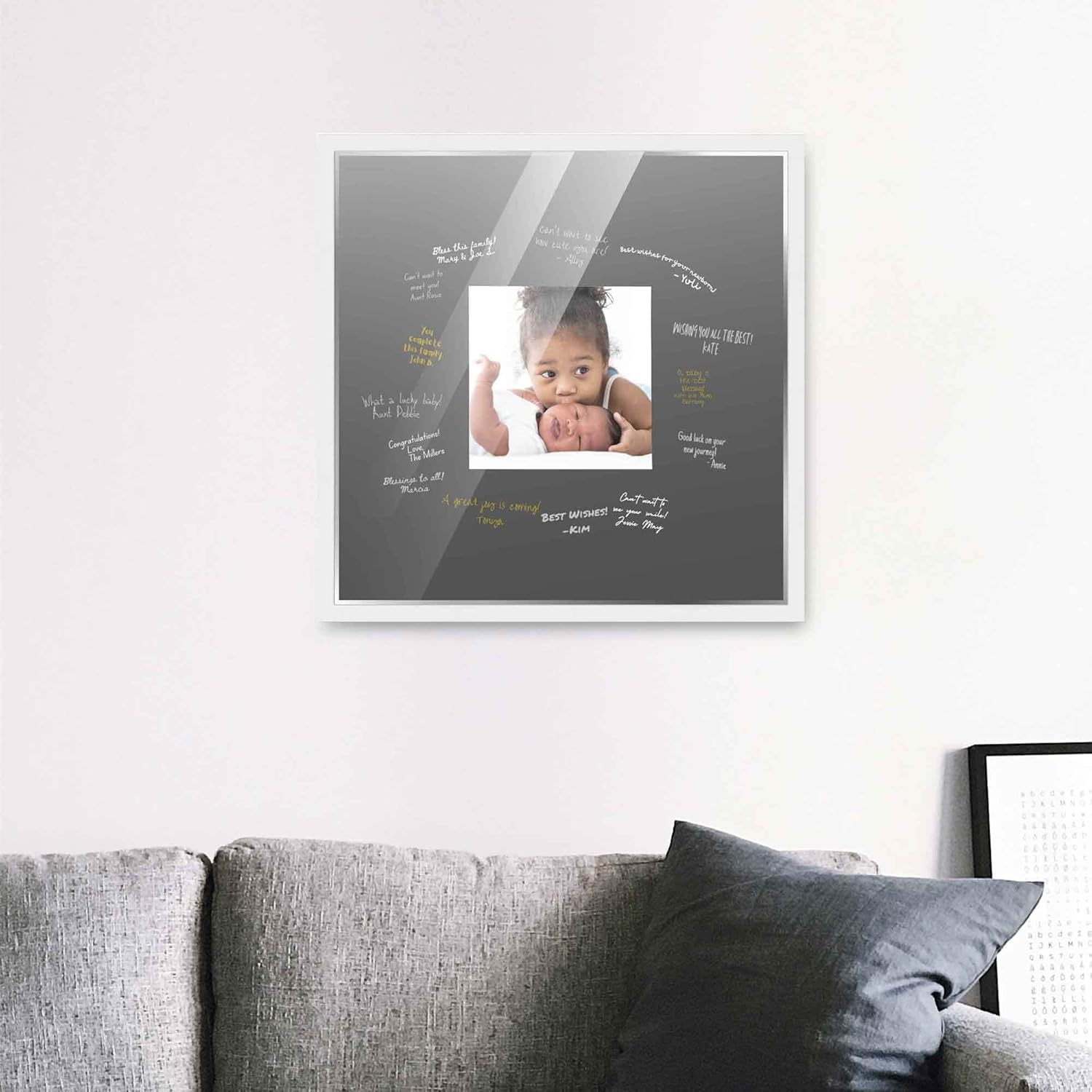 Poster Palooza 20×20 White Autograph & Signature Picture Frame With Black Square Opening Photo Mat for 6×6 Pictures – With Pens, UV Acrylic &