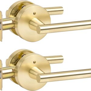 goldenwarm Paquete de 2 manijas doradas para puerta interior, manija de privacidad dorada cepillada, paquete de manijas de puerta interiores de goldenwarm Paquete de 2 manijas doradas para puerta interior, manija de privacidad dorada cepillada, paquete de manijas de puerta interiores de
