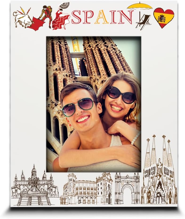 -Marco de fotos de España, boda, luna de miel, vacaciones, aventuras en España – Set de diseño de símbolos temáticos de España con impresión UV (5 x