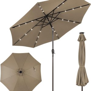 Giantex Sombrilla de patio al aire libre de 9 pies10 pies con luces solares, sombrilla de mercado de mesa con manivela y sistema de inclinación de Giantex Sombrilla de patio al aire libre de 9 pies10 pies con luces solares, sombrilla de mercado de mesa con manivela y sistema de inclinación de
