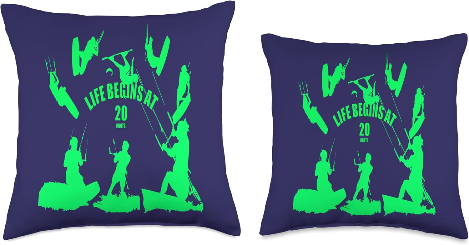 Kitesurf Gifts and Surf Lover Tees by taiche Kiting Life Begins at Twenty Knots Kitesurfer Fun Quote 10 cojines, 16 x 16 pulgadas, multicolor