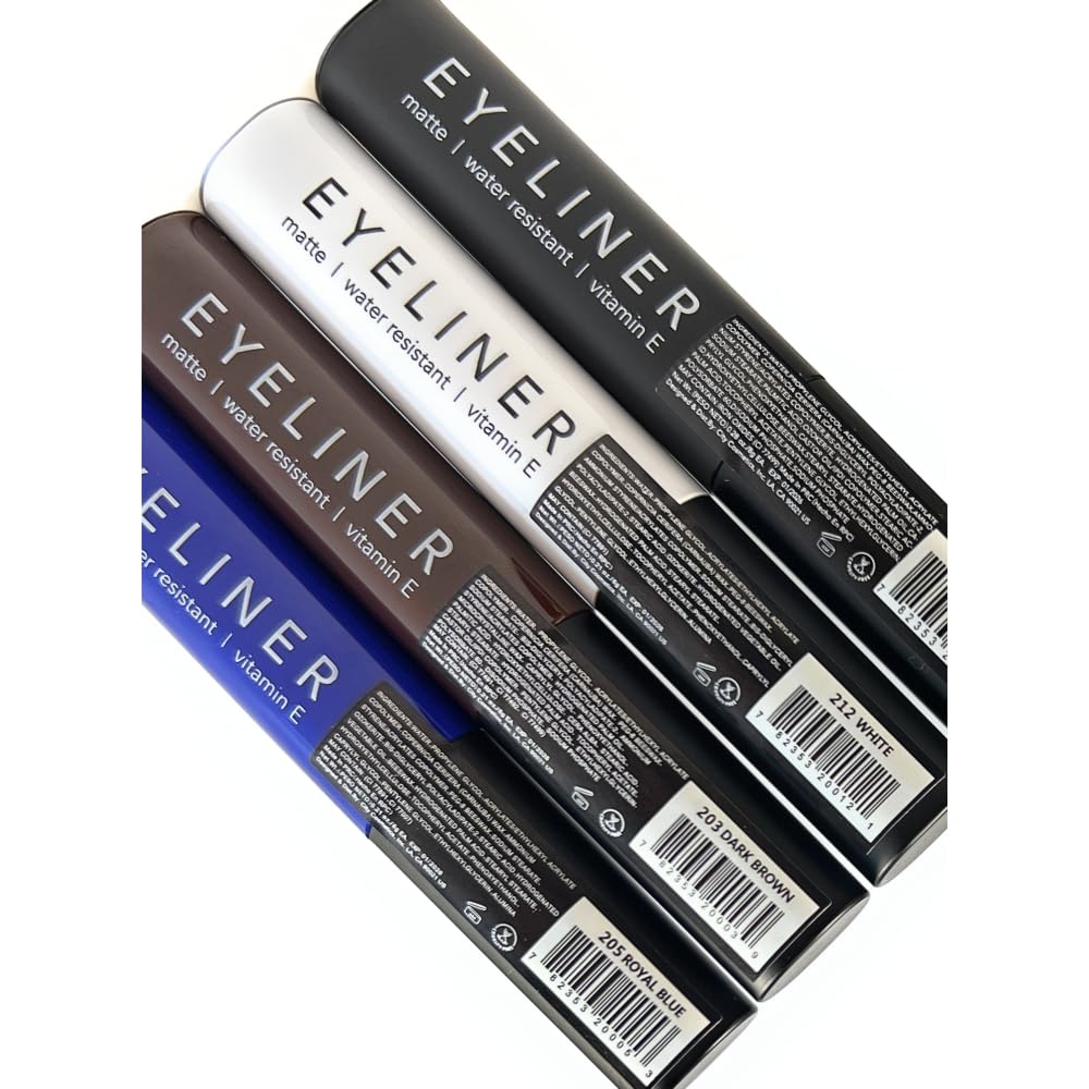Italia Deluxe Delineador de ojos impermeable de 4 colores, delineador líquido para ojos, mate con infusión de vitamina E, cepillo de punta fina, a