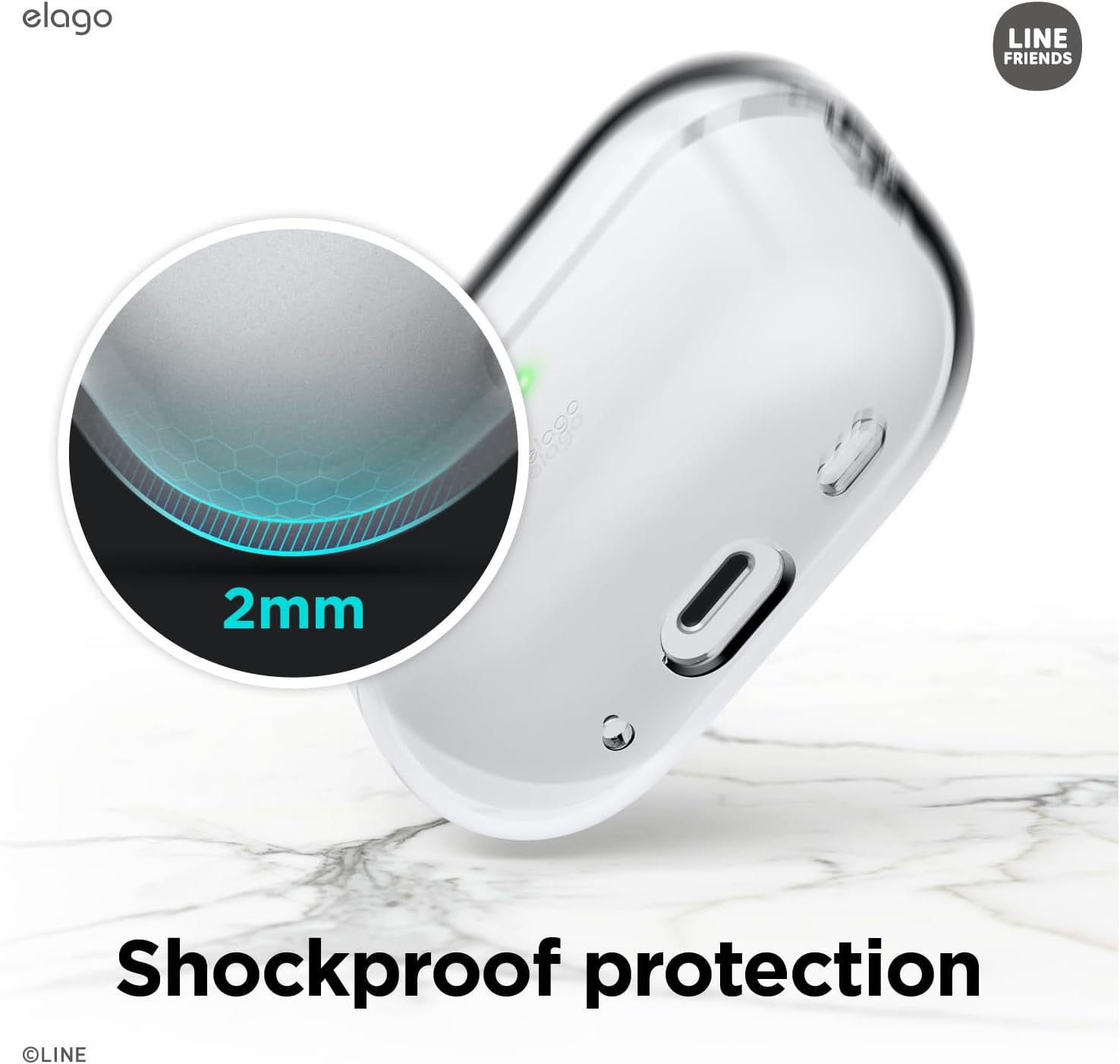 elago l LINE – Funda transparente con cordón compatible con AirPods Pro 2, protección duradera de cuerpo completo, reducción del amarilleo,