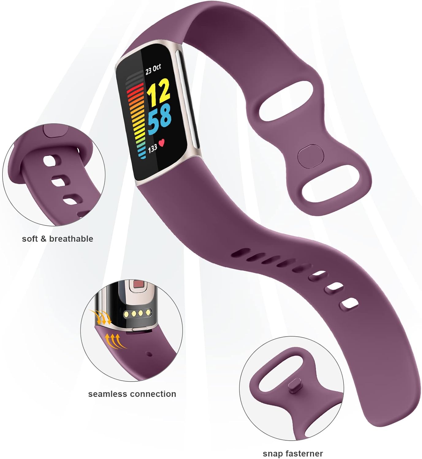 Correa compatible con Fitbit Charge 5 bandas para mujeres y hombres, correa de repuesto deportiva ajustable impermeable de silicona suave para