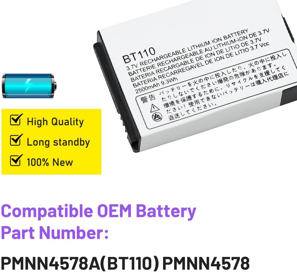 2 baterías recargables de iones de litio de 3.7 V 2500 mAh PMNN4578A BT110 para radios DTR600 DTR700 DTR720 compatible con parte no PMNN4578