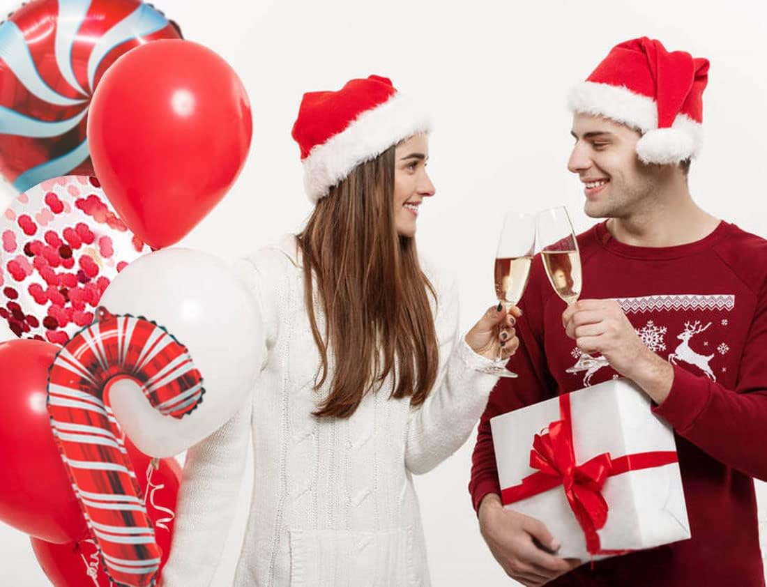 Kit de guirnalda de globos de bastón de caramelo de Navidad de 115 piezas para decoraciones de Navidad, globos de látex blanco y rojo con bastón de