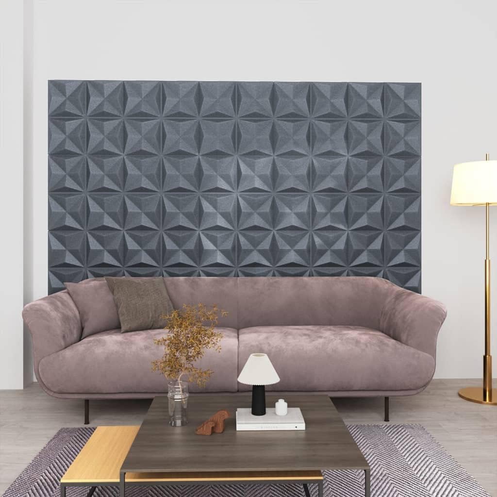 CHARMMA 3D Wall Panels 12 pcs 19.7″x19.7″ Origami Gray 32.3 ft-3504