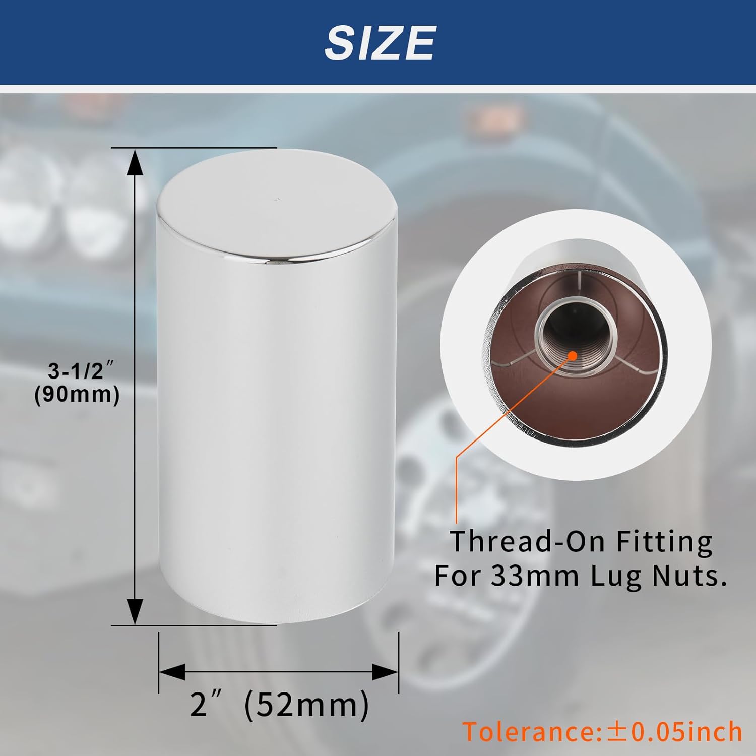 Cubiertas de tuerca de 1.31 pulgadas de rosca para semirremolques, cubiertas de tuercas cromadas de ABS para semircamiones, ruedas de cubo de rosca
