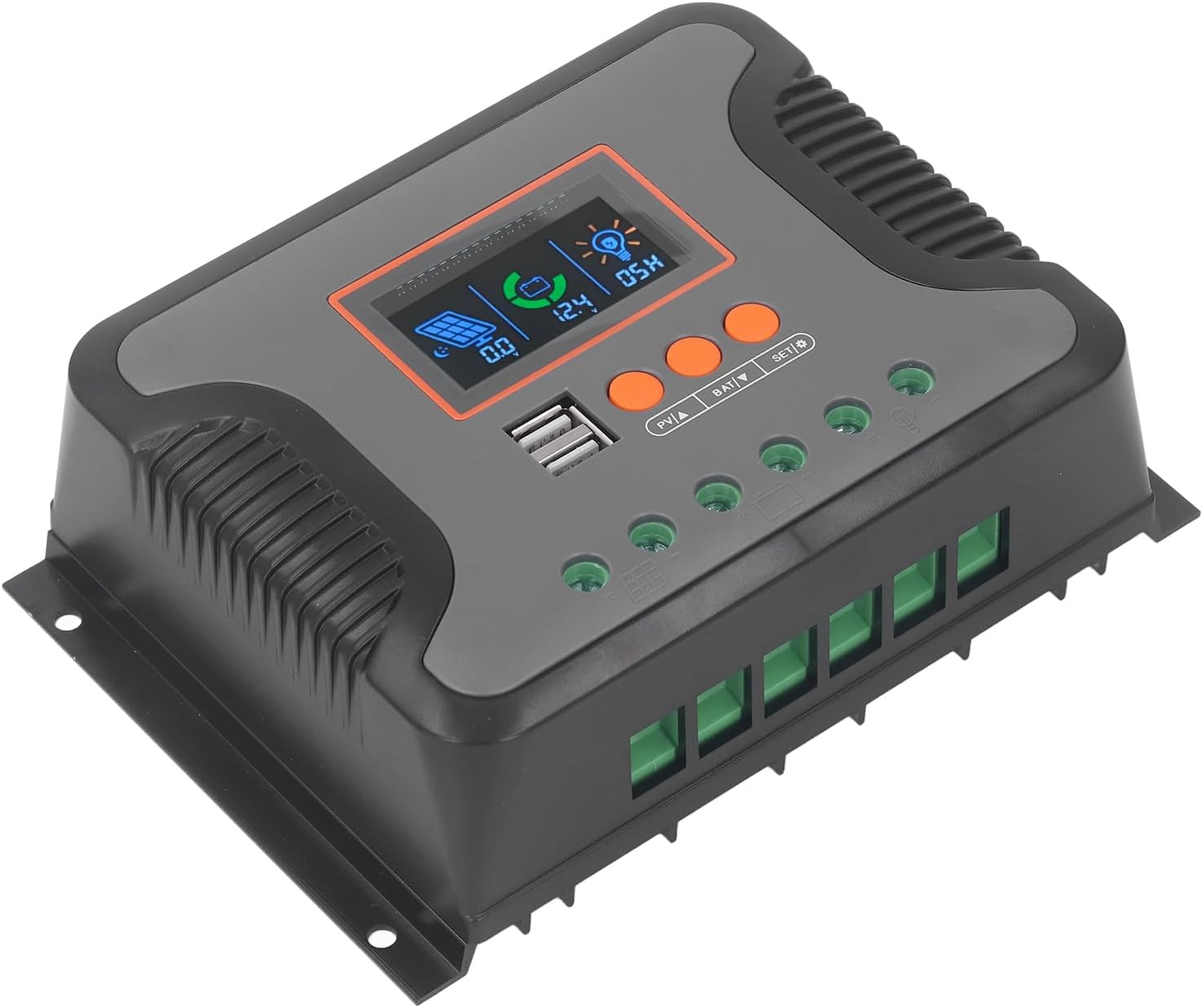 PWM Controlador de carga solar, 60A 12V 24V 36V 48V 2 Puerto USB Pantalla LCD ajustable AGM Gel Inundado Batería de Litio.
