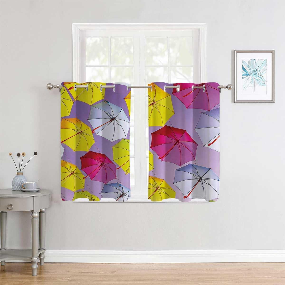 Cooling Curtains Apartment Decor Grommet Short Glass Door Curtains Cortinas para Ventanas De Cuarto 55Inch Width by 72Inch Length,2 Panels