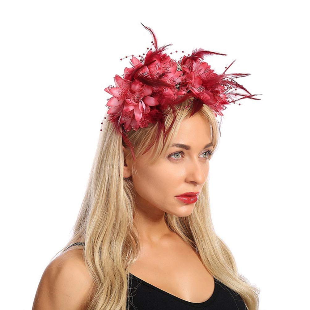 Lurrose Diademas para disfraz de Halloween, diseño de calavera y plumas de flores, corona de flores mexicanas, Dia de Los Muertos, diadema de rosas