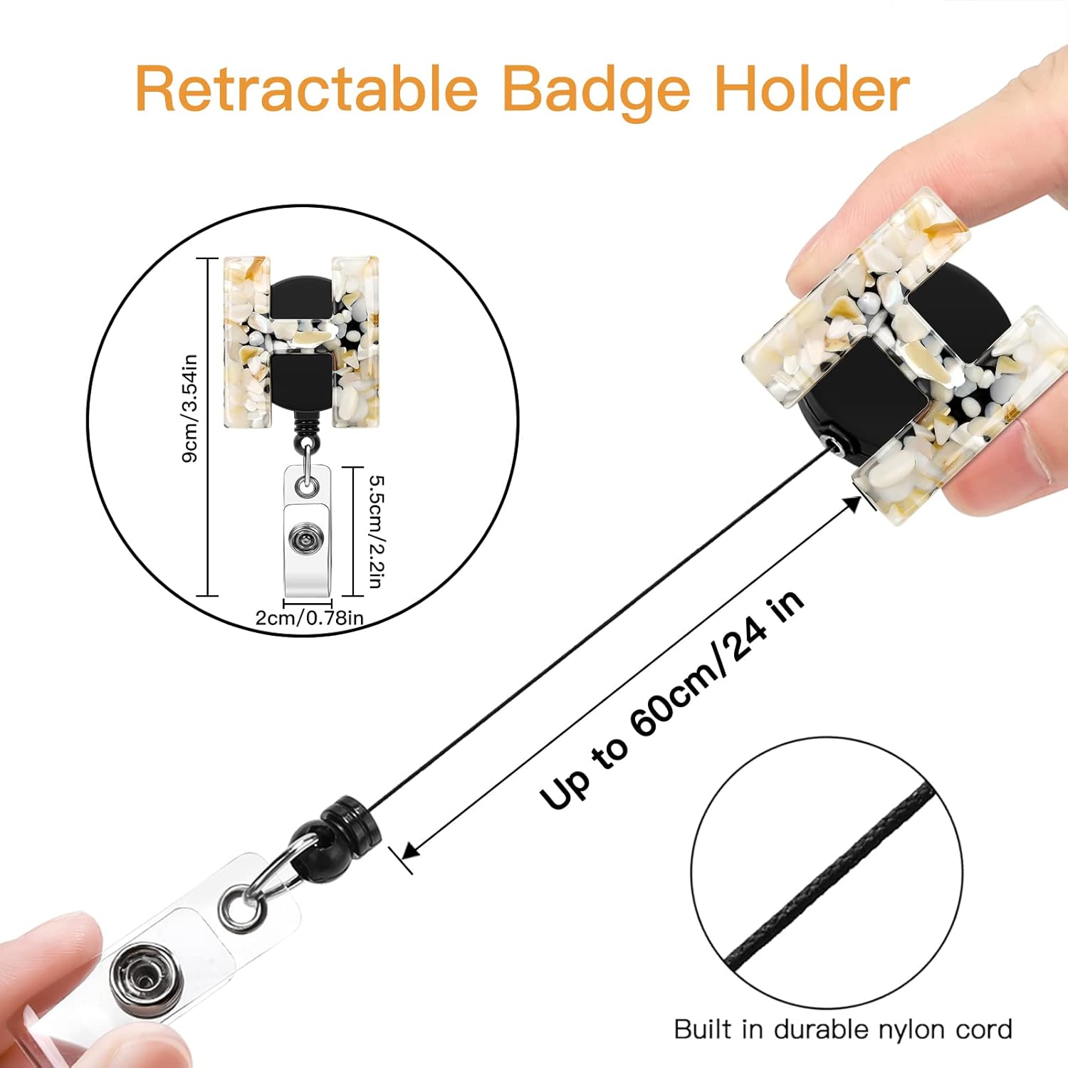 Soleebee Paquete de 1 carrete retráctil para insignias, soporte retráctil de 24 pulgadas con clip de cocodrilo giratorio de 360, clip de
