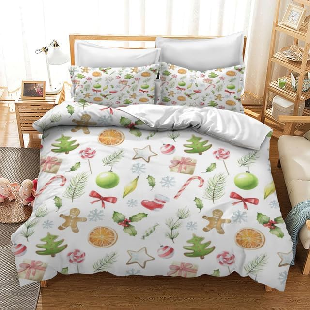 Bidesign Juego de funda de edredón con temática navideña para cama individual (1 funda de edredón + 2 fundas de almohada)