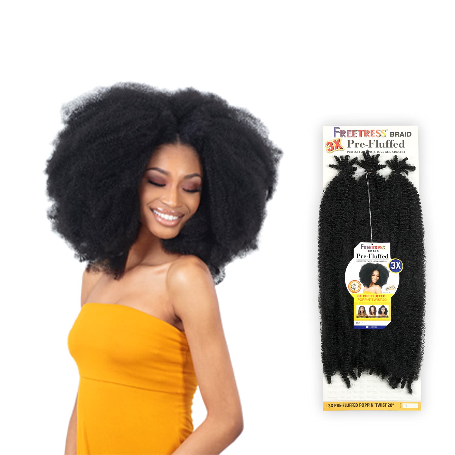 Freetress – Trenza sintética de ganchillo 3X pre-FLUFFED – Poppin Twist 20 (2 marrón oscuro), 1 paquete