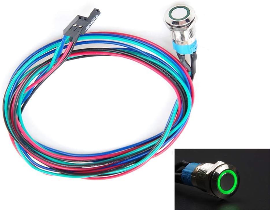 LIVISN Interruptor de chasis de 0.472 in y 0.630 in, interruptor de botón de metal con cable de extensión de 3.3 pies, anillo de símbolo de