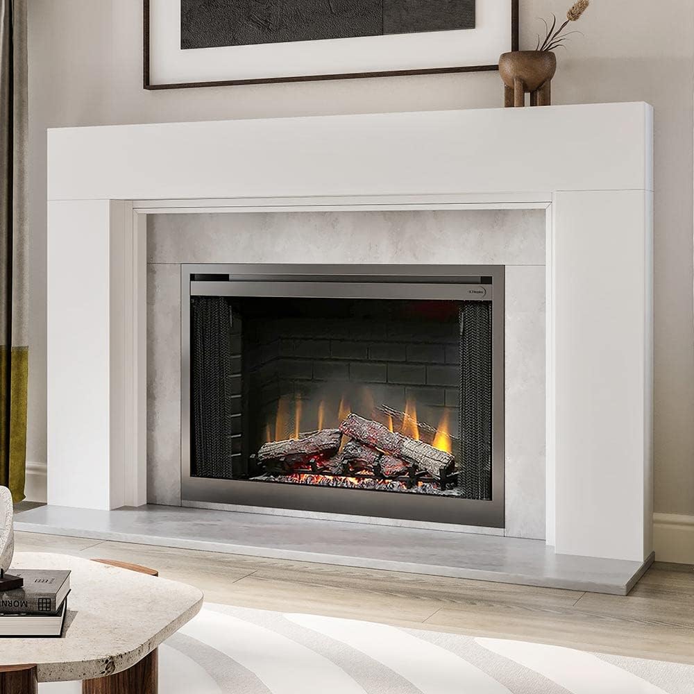 Modern Ember Sabine – Kit envolvente de chimenea de madera, apertura blanca de 48 x 42 pulgadas, 72 x 54 pulgadas en total, estética moderna mínima