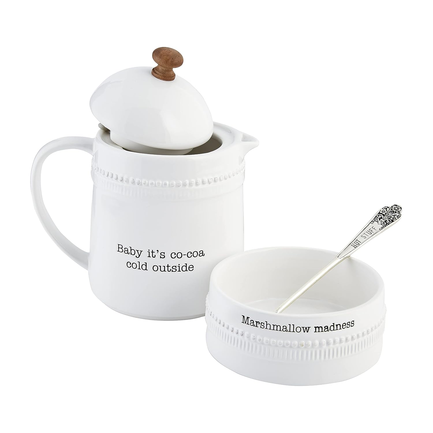 Mud Pie Circa Juego de jarras de cacao caliente, blanco, 9 12 “x 5″  cuchara de 7 12”