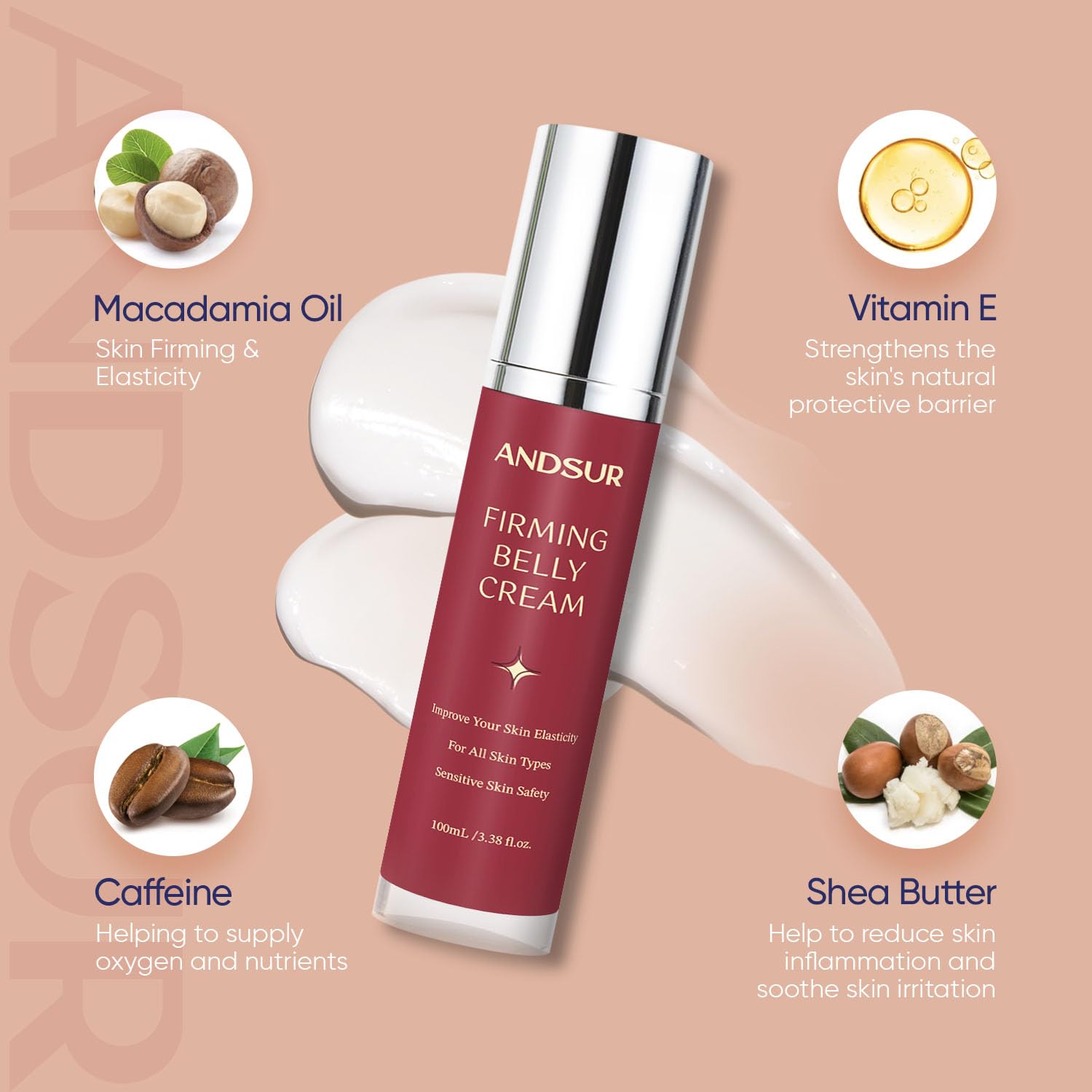 B Flat Belly Reafirming Cream Crema tensora de la piel para cuerpo, crema reafirmante y tensora del vientre-crema para muslos, cuerpo y brazo, 3.38