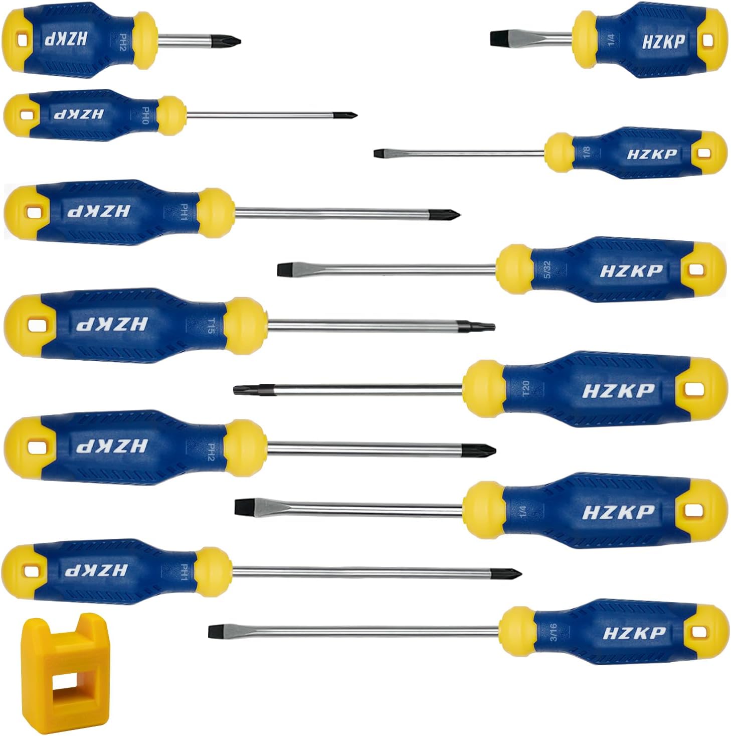 SUNHZMCKP – Juego de destornilladores magnéticos de 13 piezas, 5 Phillips y 5 ranurados y 2 puntas Torx, tiene magnetizador profesional de agarre