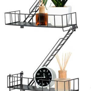 Zonon Estante de escape de incendios, estantes colgantes de pared, decoración de escalera de metal, estantería genial, organizador de pared, Zonon Estante de escape de incendios, estantes colgantes de pared, decoración de escalera de metal, estantería genial, organizador de pared,