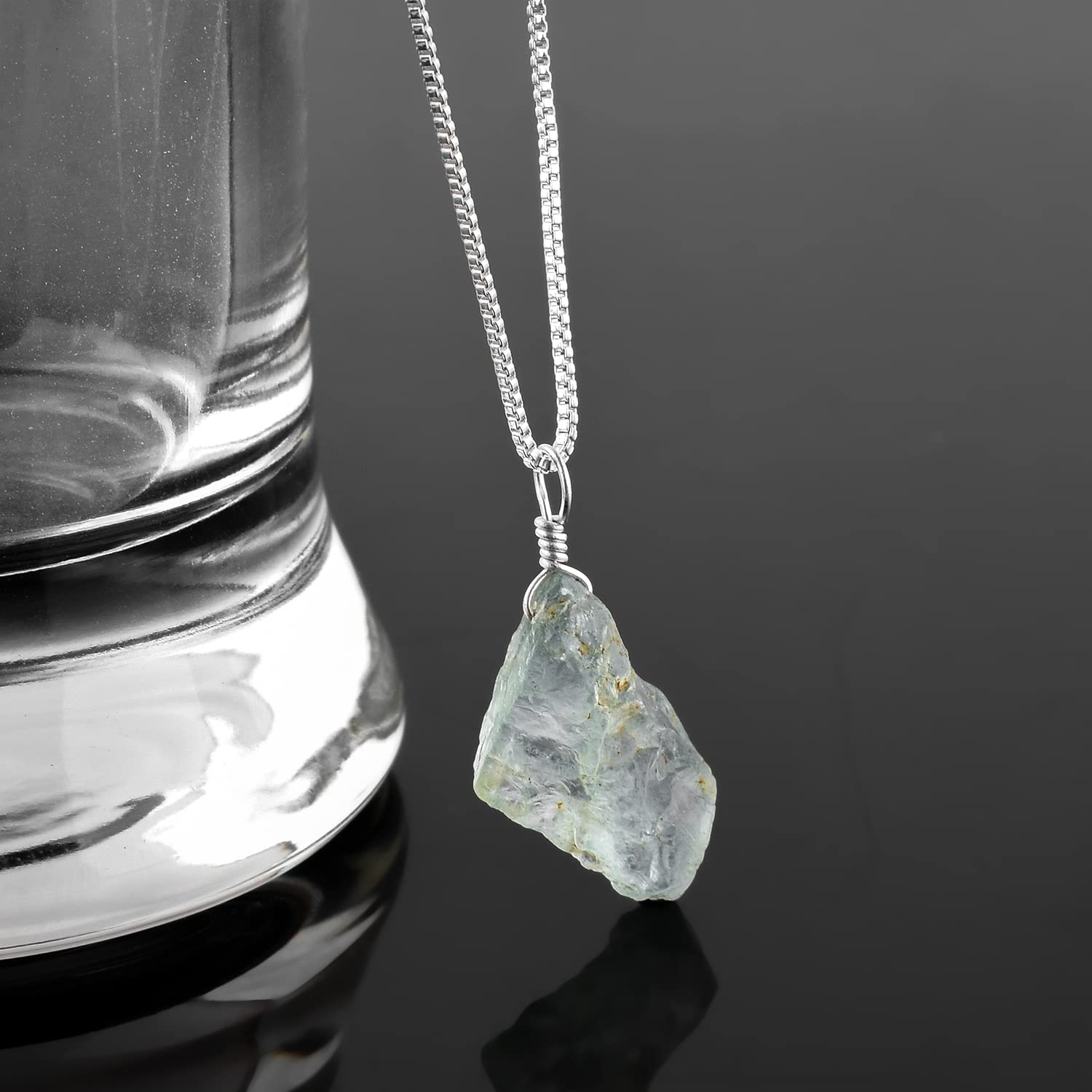 Natural Raw Blue Aquamarine – Sea Stone Rough Crystal Gemstone Dainty Women Pendant Necklace, Chakra Healing Crystals, Birthstone, Silver Plated