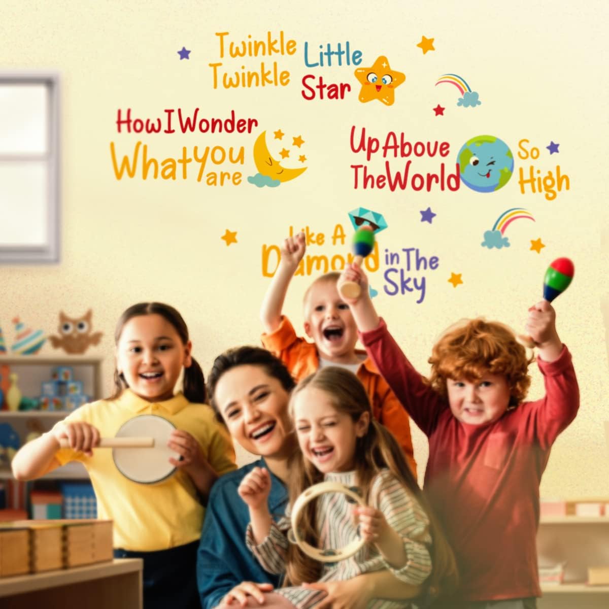 DEKOSH Juego de calcomanías de pared para habitación de bebé con centelleante y centelleante Little Star Rhyme, calcomanías de pared para niños para