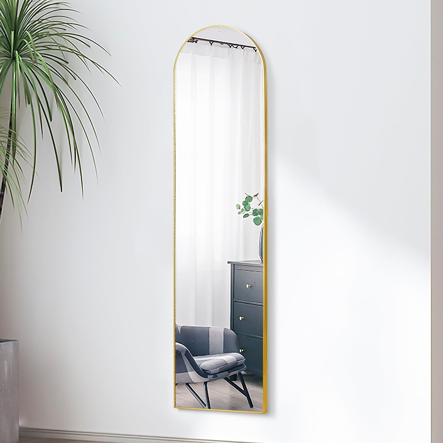SCWF-GZ Espejo de 63 x 16 pulgadas de longitud completa con marco de metal de aluminio HD para montar en la pared o de pie para entrada, dormitorio,
