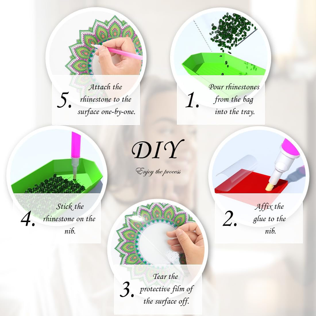 Youteer Espejo de pintura de diamante DIY, kit de espejo de maquillaje de mandala para adultos y niños, suministros de arte de diamantes para