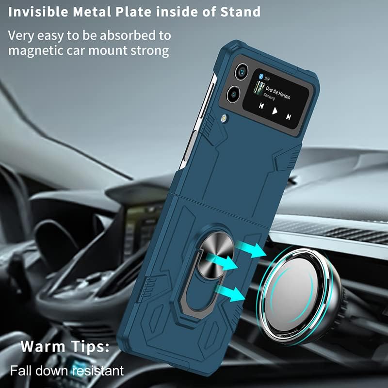 Asuwish Funda de teléfono para Samsung Galaxy Z Flip 4 5G 2022 Funda y soporte para anillo delgado híbrido protector móvil Kickstand niños niñas