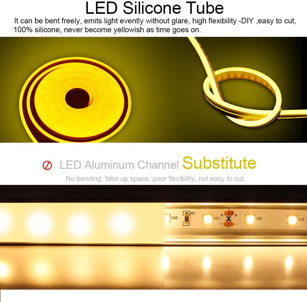 Newest 16.4FT5M Silicone LED Channel System, U Shape 12x12mm DIY LED Neon Rope Light IP67 Waterproof for 8mm LED Strip Lights Installation, for