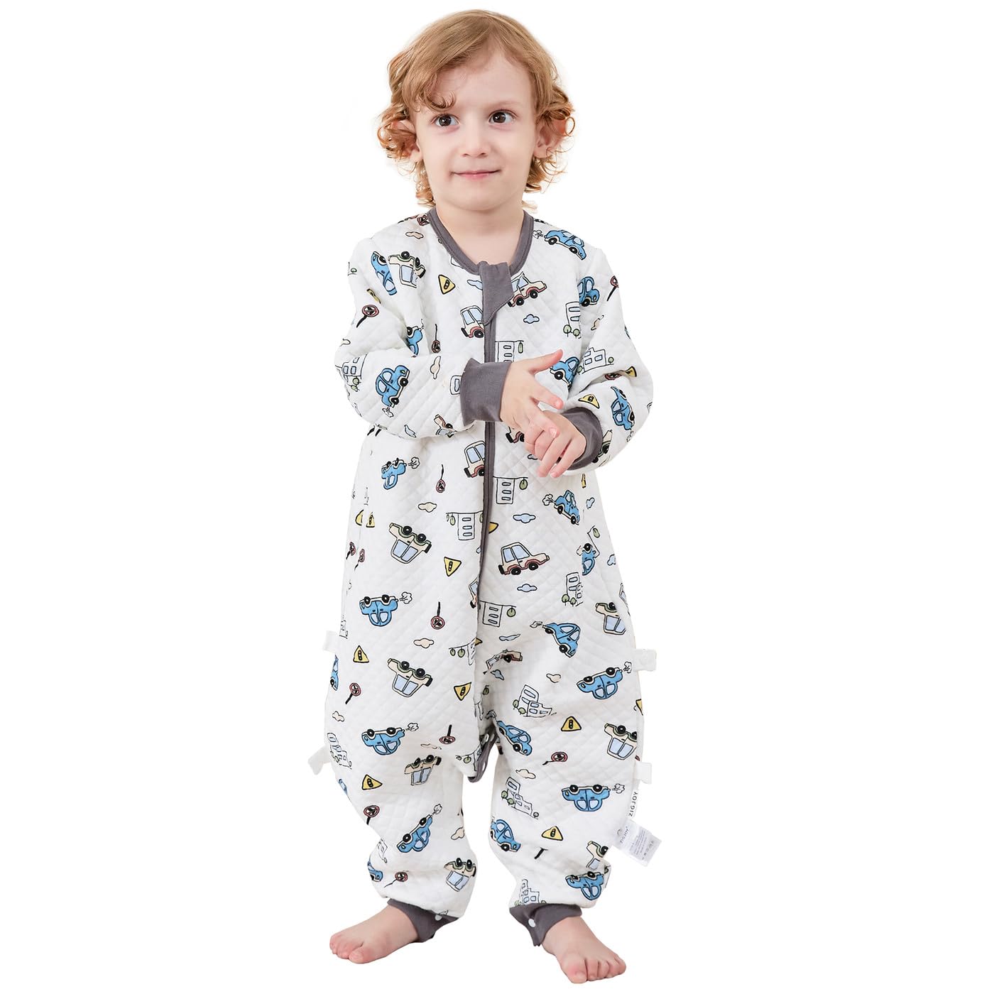 ZIGJOY Saco de dormir para bebé con pies y cremallera en la cadera de 1.5 TOG, manta de vestir 100% algodón para todas las estaciones, pijamas para