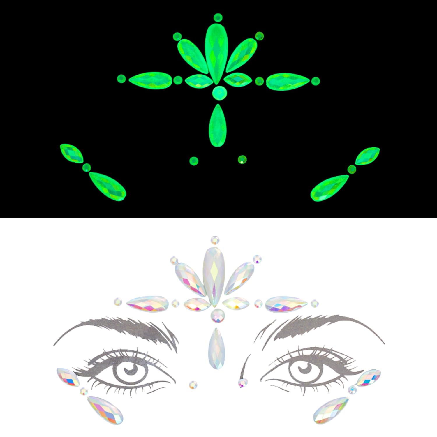 6 hojas de tatuajes temporales para la cara del cuerpo, impermeables, calcomanías de diamantes de imitación, gemas de maquillaje para mujeres,