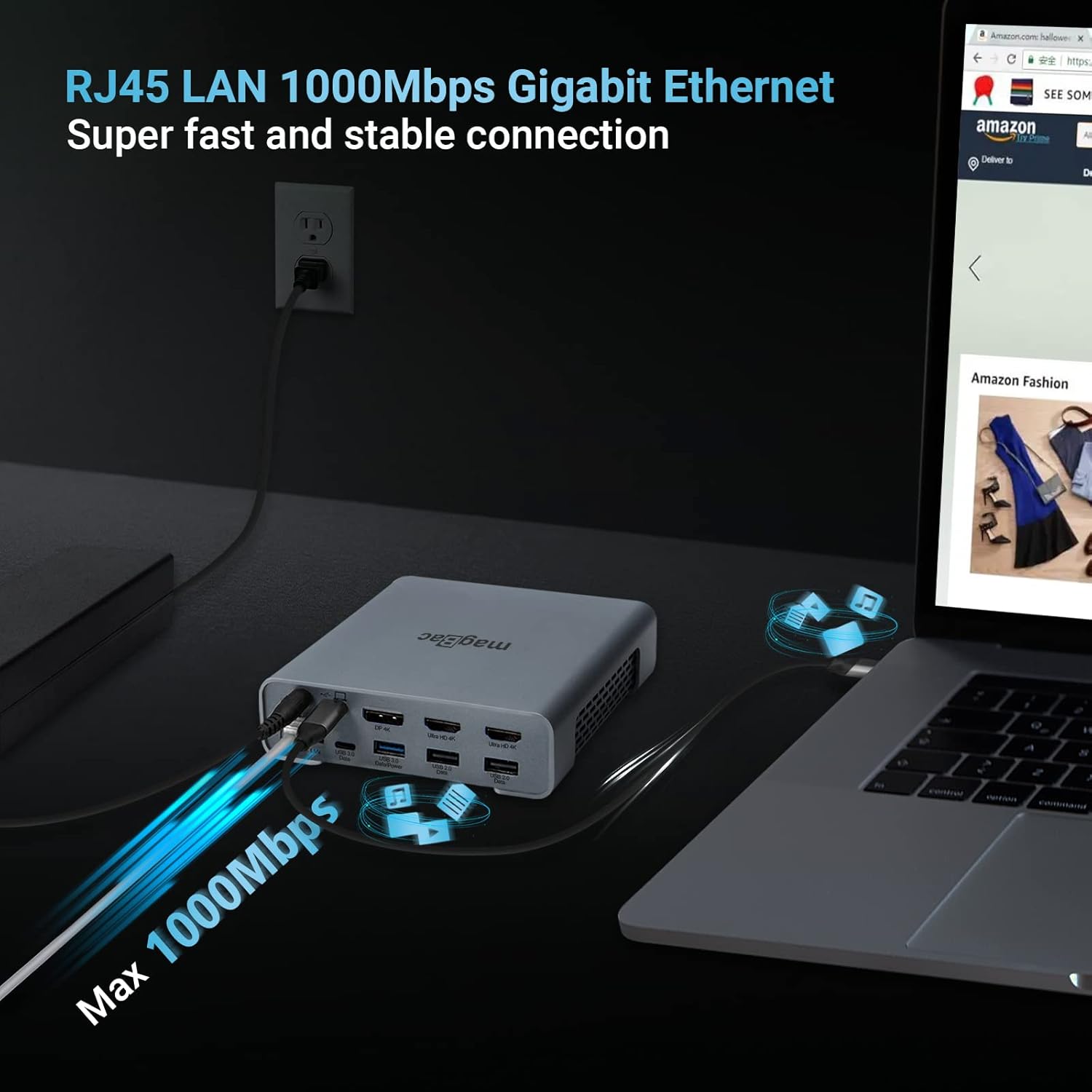 Estación de acoplamiento USB C con monitor triple, estación de acoplamiento para laptop 16 en 1, base USB C con 2 HDMI, 4K60Hz DP, 8 puertos USB,
