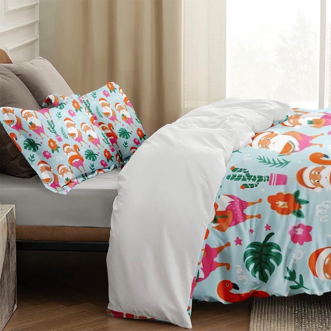 Juego de funda de edredón, diseño tropical de Papá Noel de Navidad para niños y adultos, decoración de dormitorio, juego de funda de edredón con