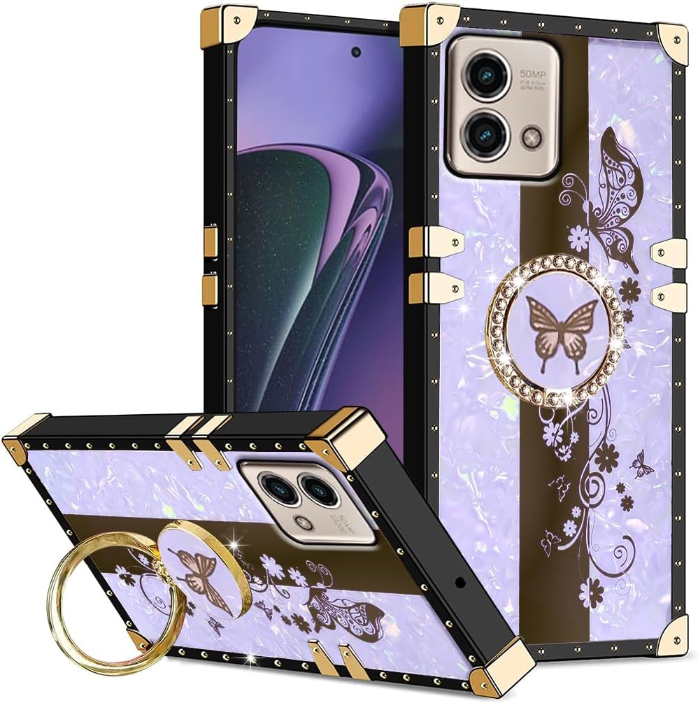 B-wishy Funda protectora para Moto G Stylus 5G 2023 para mujer, con purpurina, cristal, mariposa, corazón, floral, delgada, de lujo, con función