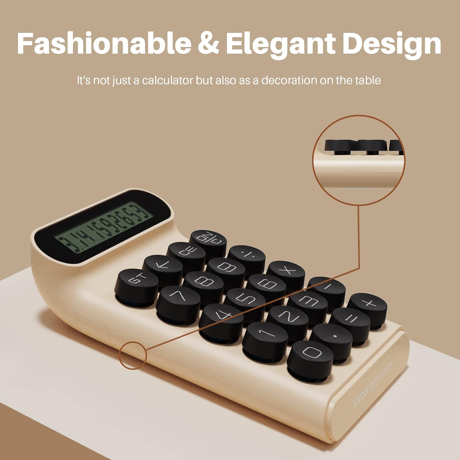Calculadora de interruptor mecánico, portátil para oficina diaria y básica,Pantalla LCD grande de 10 dígitos (crema)