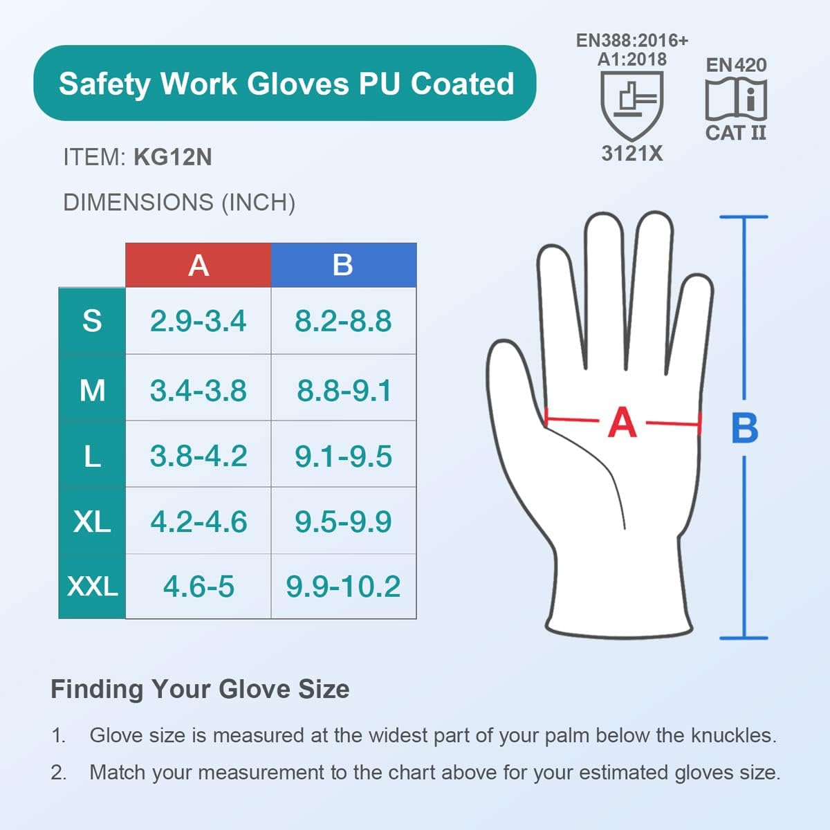KAYGO Guantes de trabajo con revestimiento de nitrilo, 6 pares KG12N, guantes de trabajo de seguridad con buen agarre para hombres y mujeres,