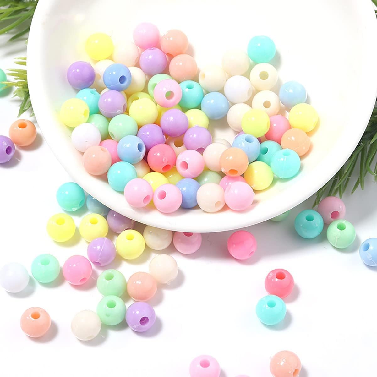 300 cuentas redondas de acrílico de color macarrón de 0.315in para hacer joyas, cuentas de plástico de colores mixtos al azar para hacer pulseras,