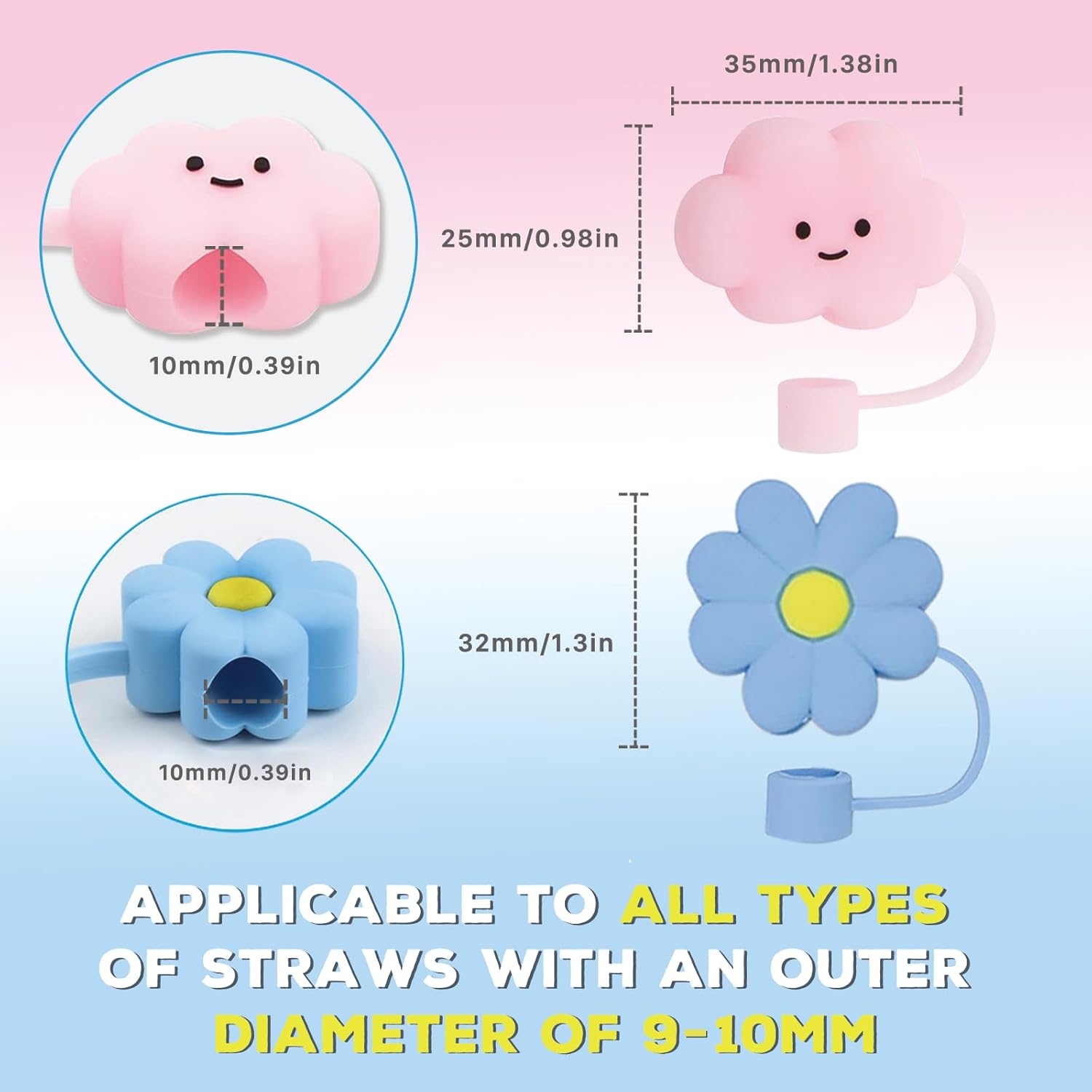 Stanley – 8 fundas para popote de silicona de 0.4 pulgadas de diámetro, para vaso Stanley de 30 y 40 onzas, tapas para popote en forma de flor y