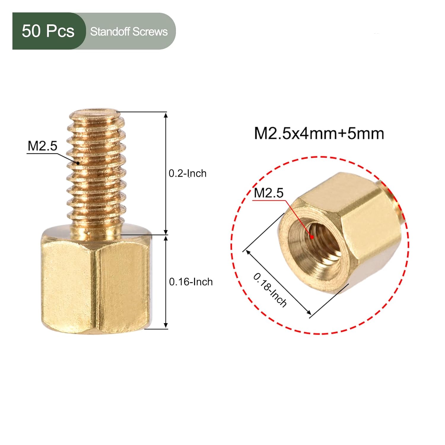 YOKIVE 50 tornillos de separación M2.5, separadores hexagonales de latón para PCB, mantienen la altura consistente, ideal para placa base (tono