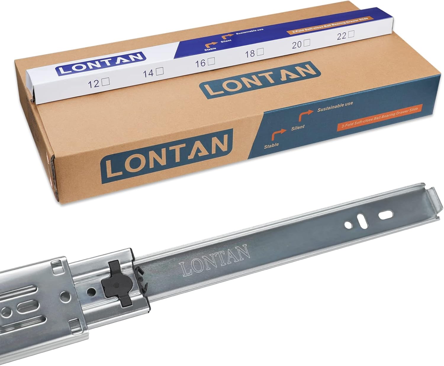 LONTAN Diapositivas de cajón de 14 pulgadas de cierre suave, 1 par de deslizadores de cajón de extensión de 12.4 pulgadas de ancho de 1.34 pulgadas