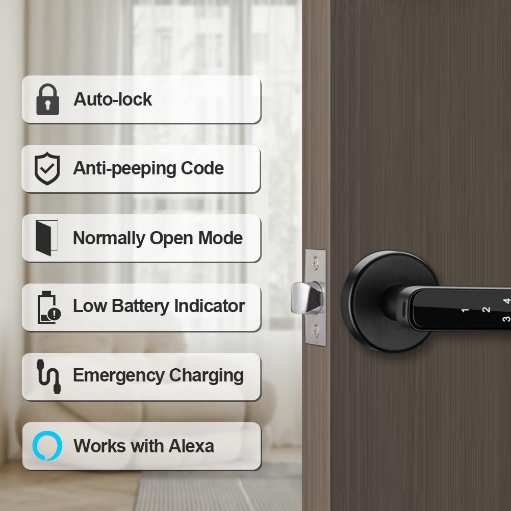 Pomo electrónico inteligente para puerta con aplicación, juego de cerradura de puerta de entrada sin llave con teclados y asa, cerradura de cerrojo