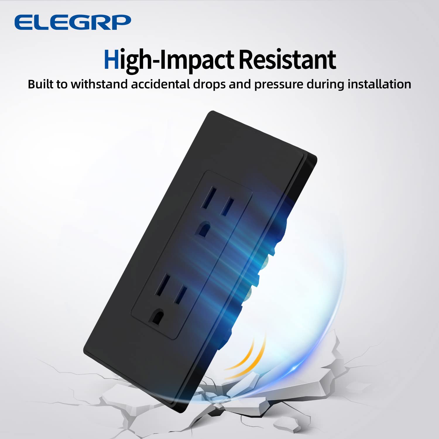 ELEGRP Enchufe eléctrico de pared decorativo estándar negro mate, 15 A, 125 V, 2 polos, 3 cables, no resistente a manipulaciones, NEMA 5-15R,