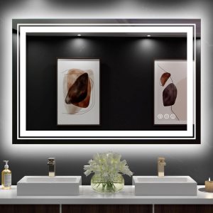 Snowdool Espejo de baño LED de 48 x 32 pulgadas con luces, espejo antivaho con retroiluminación RGB, espejo de tocador de baño con luz inteligente Snowdool Espejo de baño LED de 48 x 32 pulgadas con luces, espejo antivaho con retroiluminación RGB, espejo de tocador de baño con luz inteligente