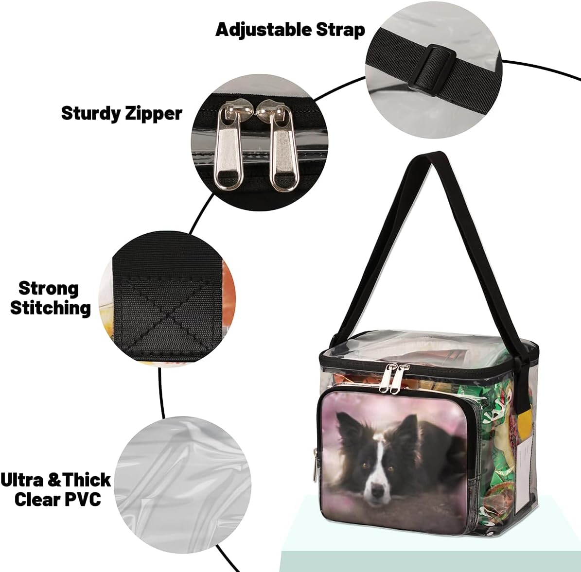 Border Collie – Bolsa transparente para perro, bolsas transparentes para mujer, mochila transparente, bolsa transparente, bolsa de almuerzo